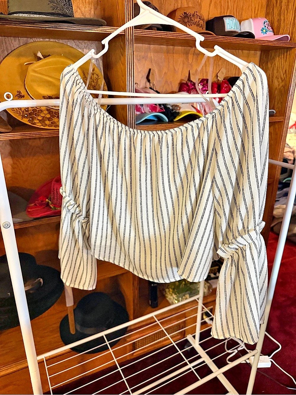 Attard State Striped Puff Sleeve Top in White & Black Small NWT